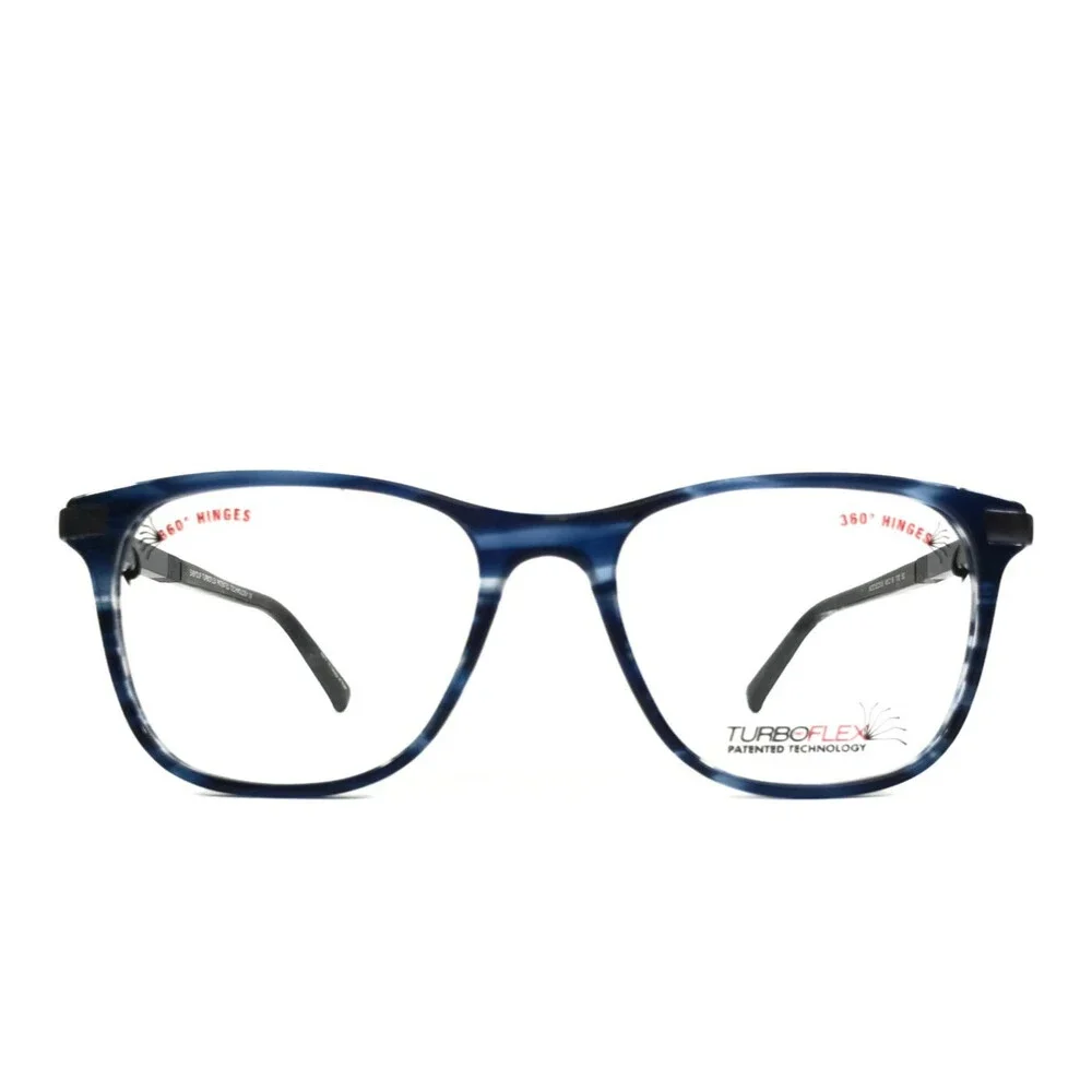 Turboflex Eyeglasses Frames MOD EC555 50 Blue Gray Striped Black 48-16-130